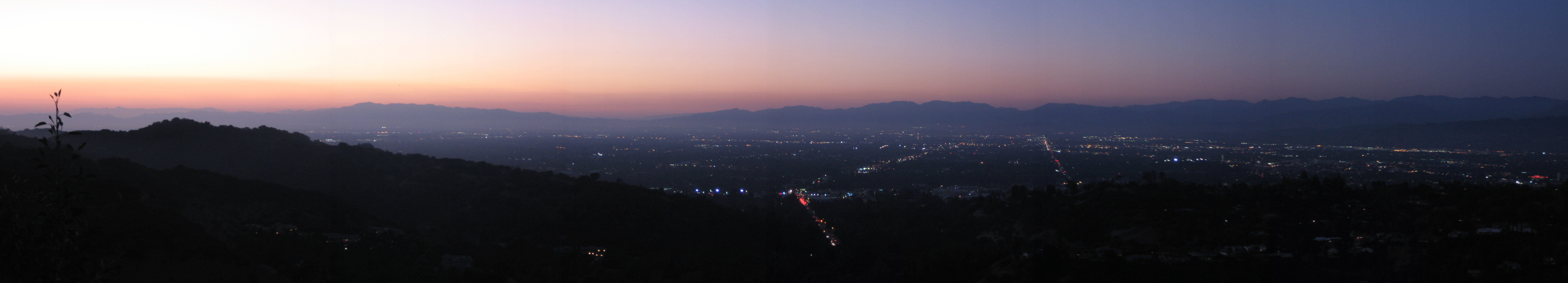 The San Fernando Valley at dusk, seen from Mulholland Drive